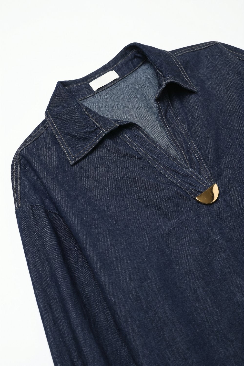 Gold Trim V-Neck Shirt in lightweight denim fabric