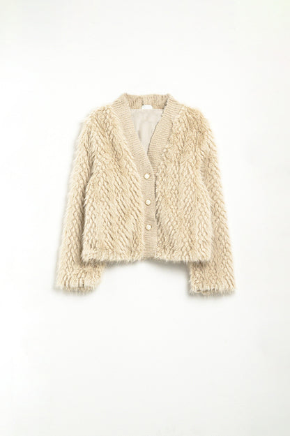 Cropped Jacket in beige in fine fur