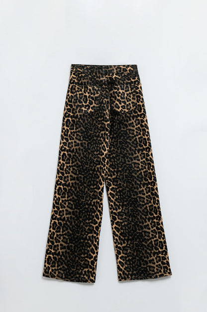 Leopard Print Straight Leg Jeans
