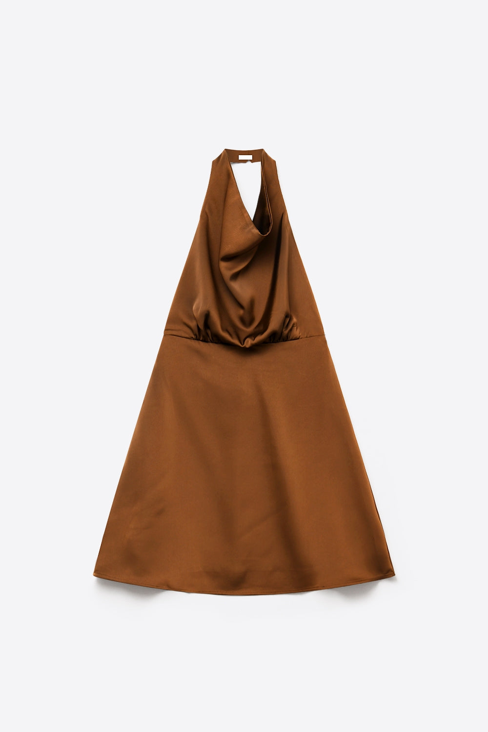 Brown Satin Cowl Neck Halter A-Line mini Dress with open back