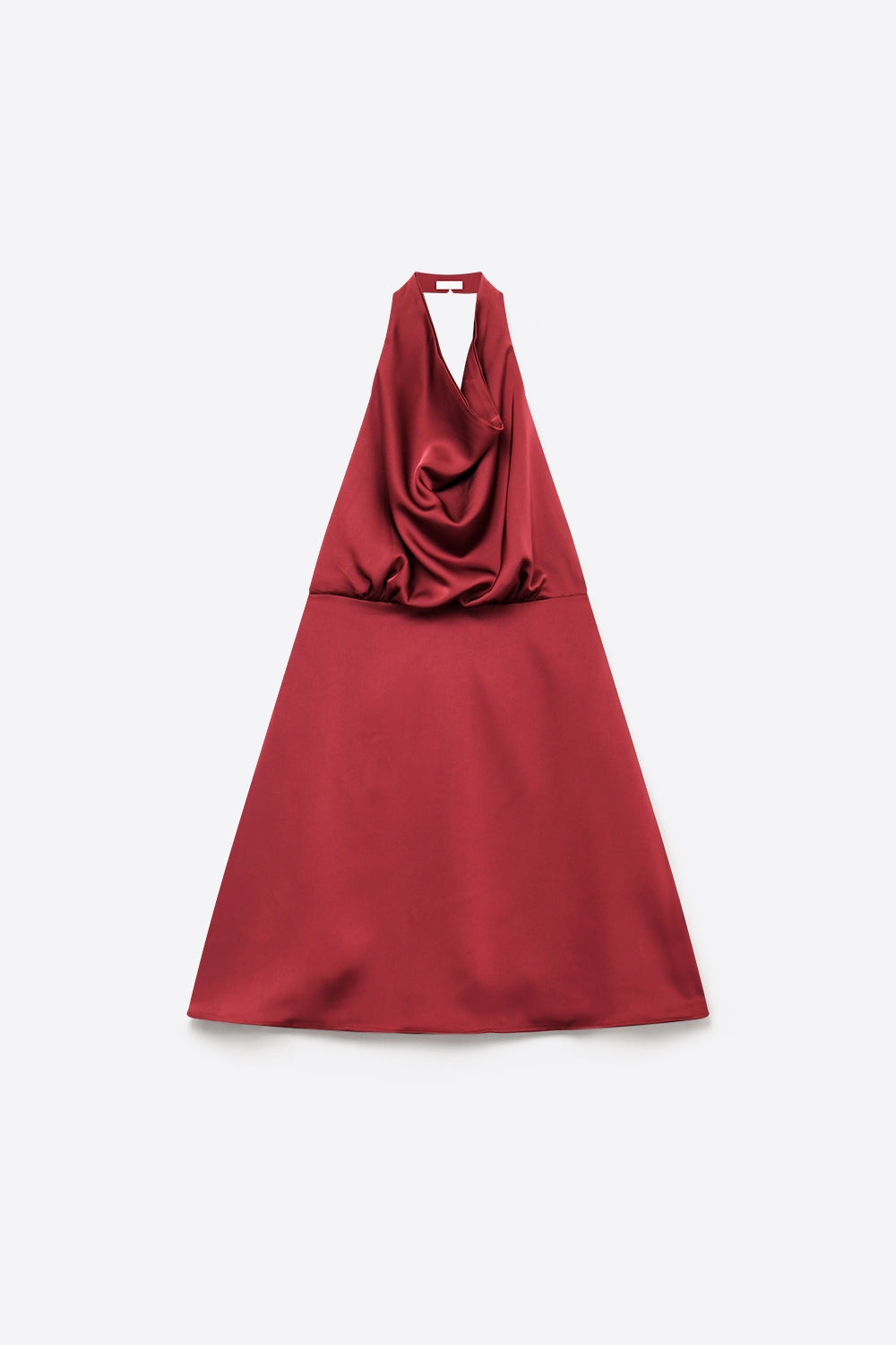 Burgundy Satin Cowl Neck Halter A-Line Mini Dress with open back