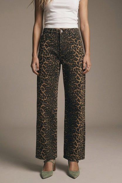Leopard Print Straight Leg Jeans