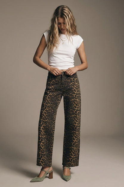 Leopard Print Straight Leg Jeans