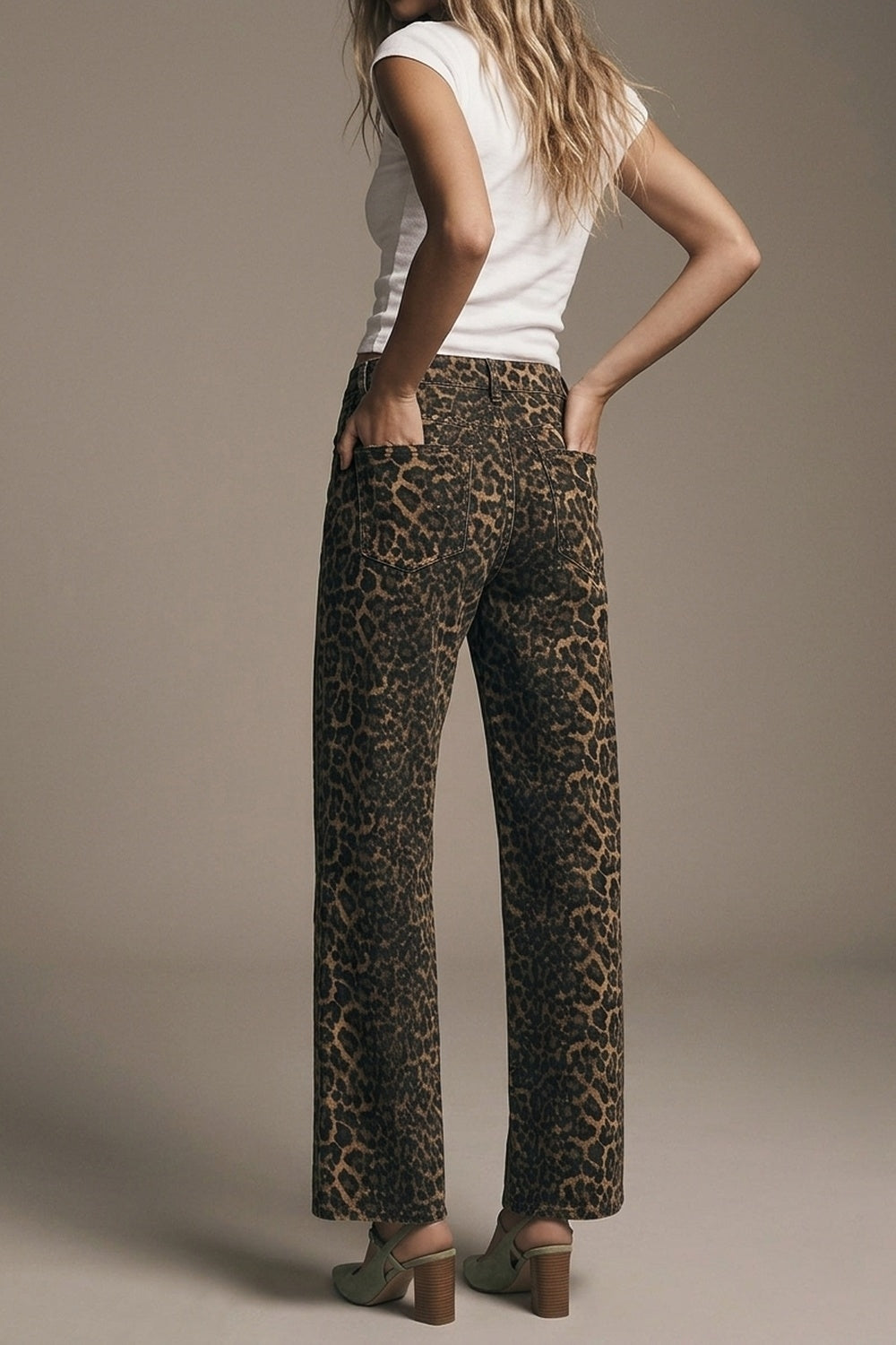 Leopard Print Straight Leg Jeans
