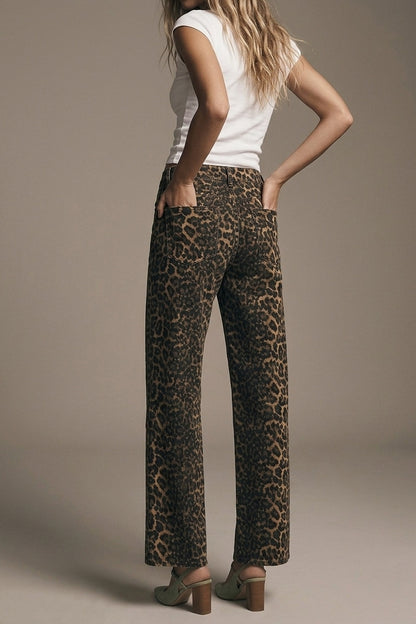 Leopard Print Straight Leg Jeans