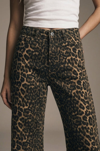 Leopard Print Straight Leg Jeans