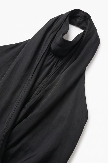 Black Satin Draped Halter Neck Sleeveless Blouse Top