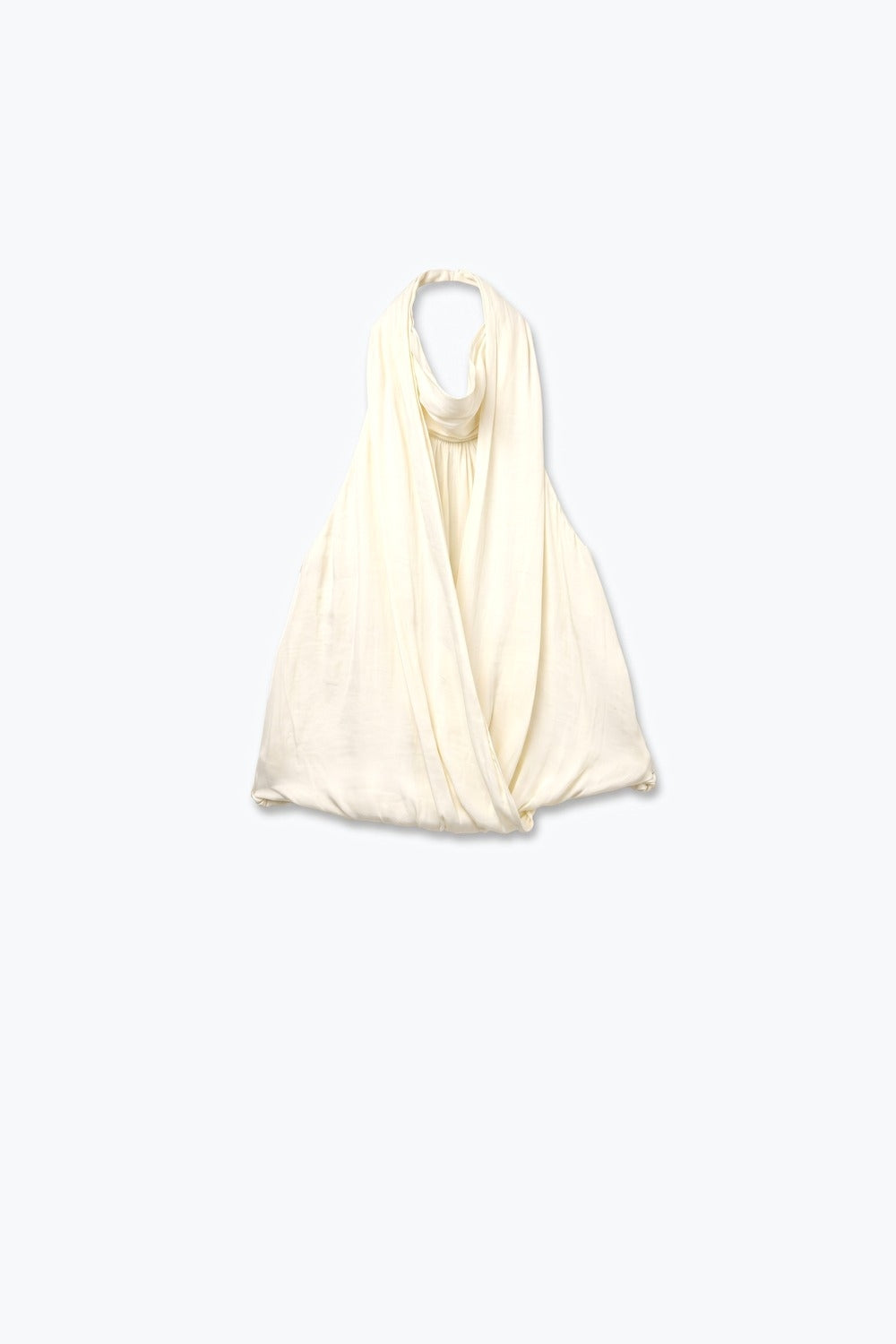 Cream Satin Drape Neck Halter Sleeveless Blouse Top