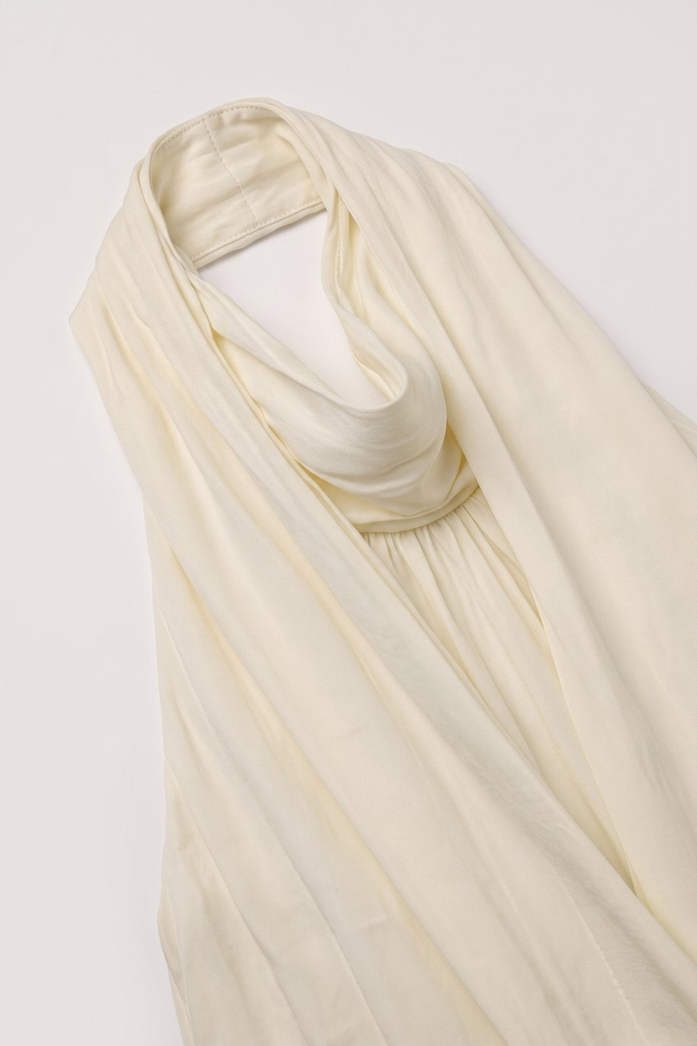 Cream Satin Drape Neck Halter Sleeveless Blouse Top