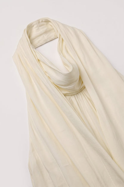Cream Satin Drape Neck Halter Sleeveless Blouse Top