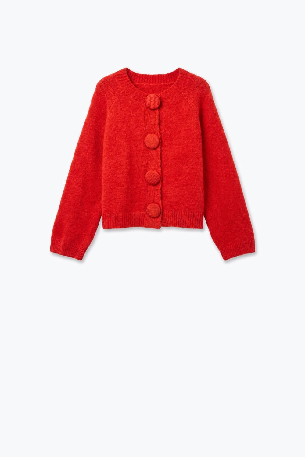 Red Brushed fluffy Knit Covered Button Cropped Cardigan