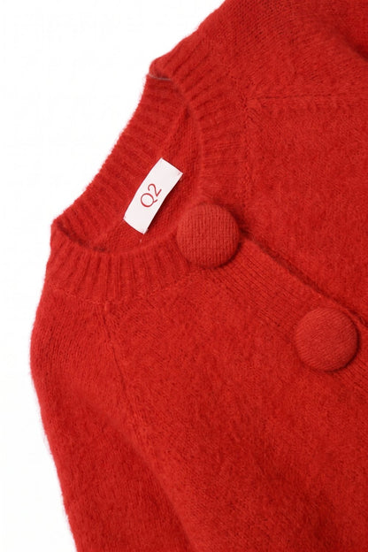 Red Brushed fluffy Knit Covered Button Cropped Cardigan