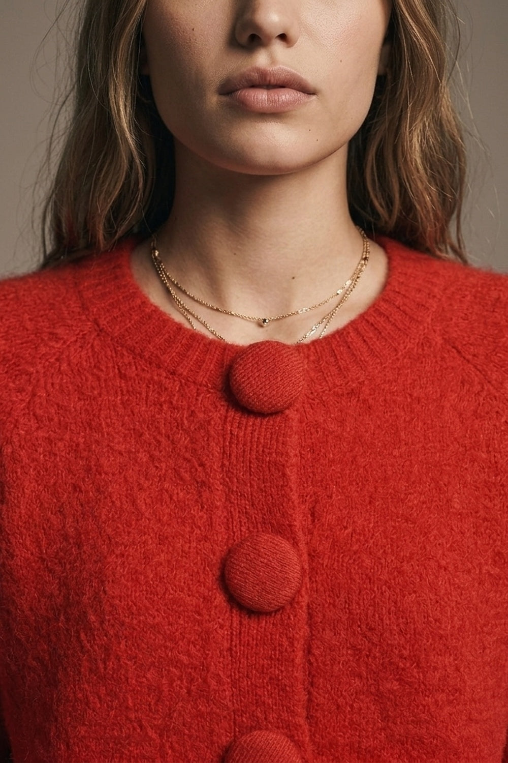Red Brushed fluffy Knit Covered Button Cropped Cardigan