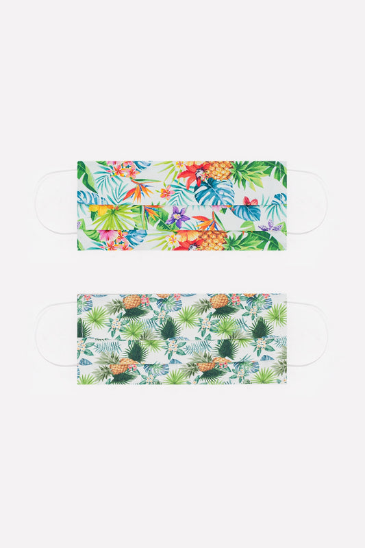 Q2 2 PACK pineapple and tropical palms tree print Mask