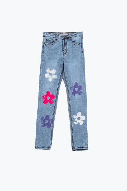 5 Pocket Jeans skinny With Flower Detail