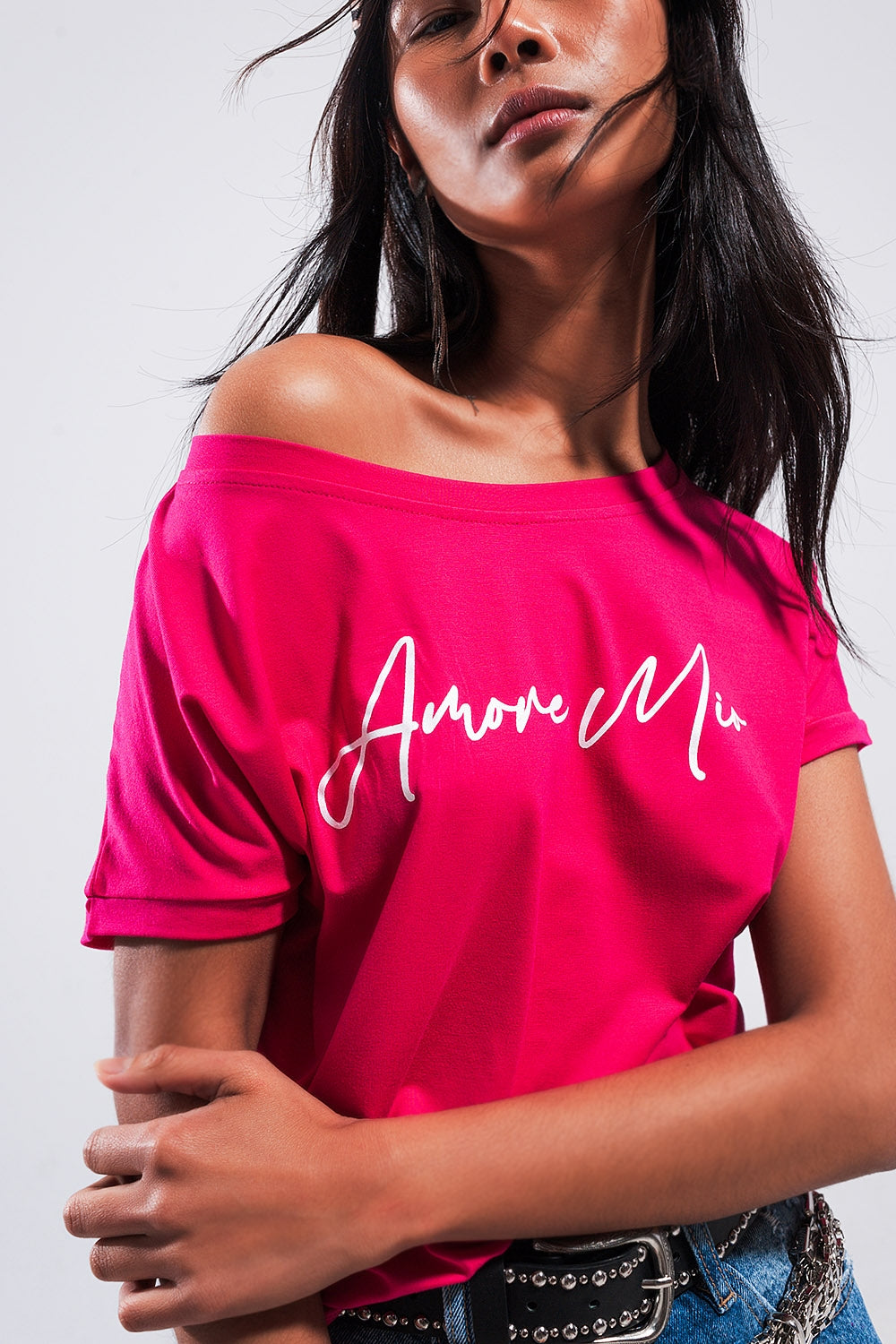 Amore mio slogan tee in fuchsia