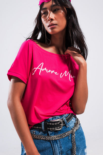 Amore mio slogan tee in fuchsia