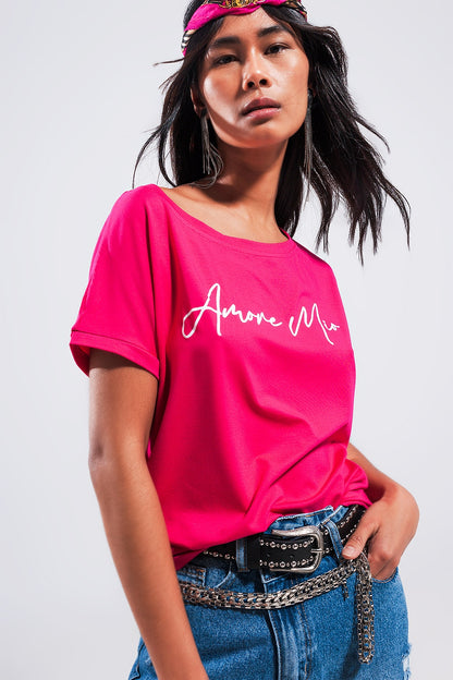 Amore mio slogan tee in fuchsia