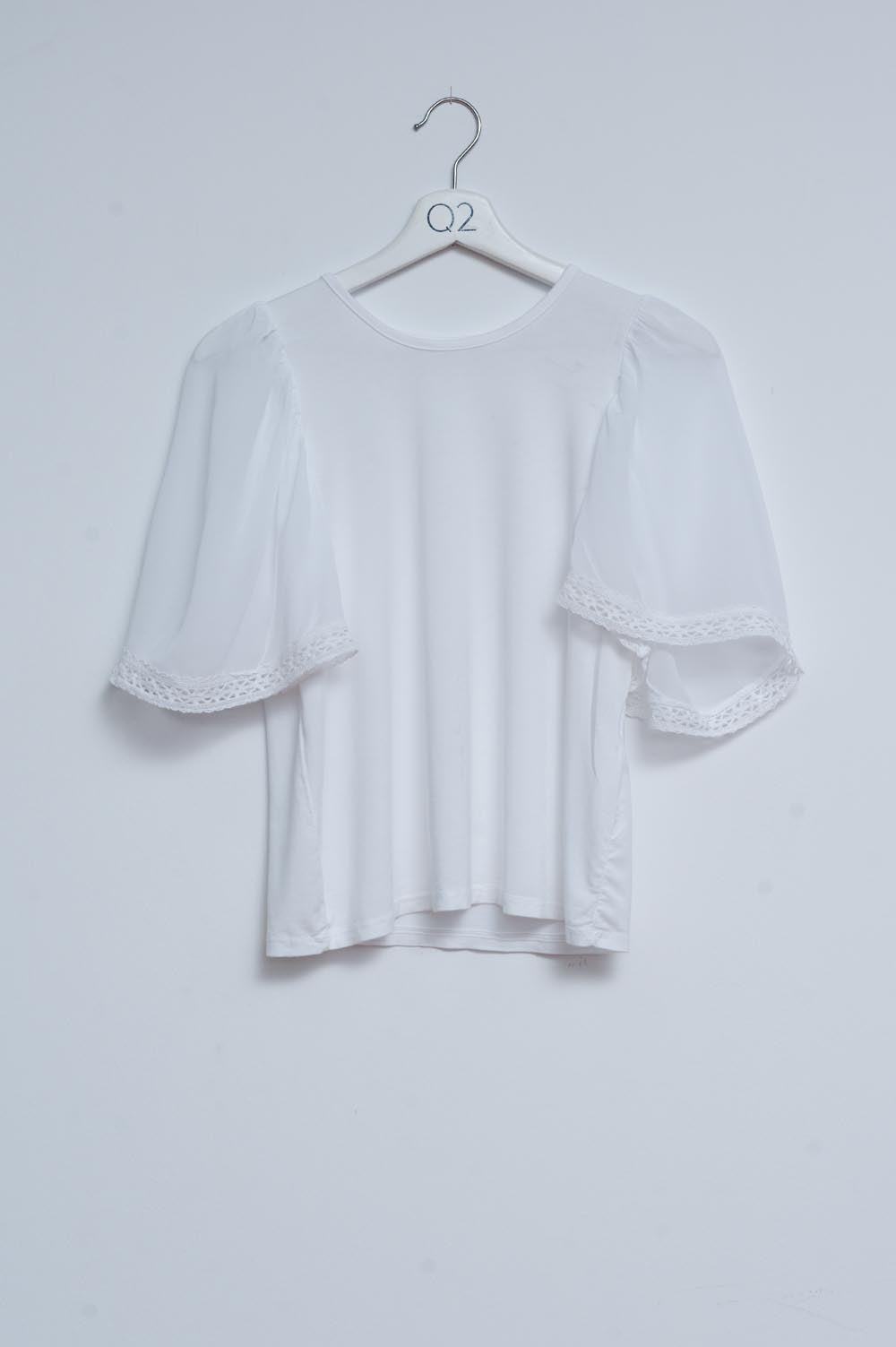 Q2 Angel sleeve tea blouse in white