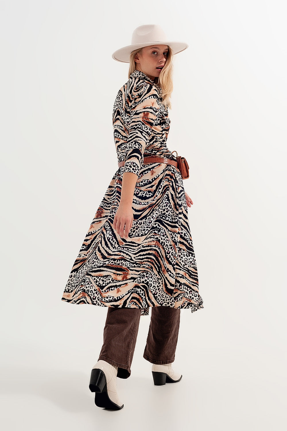 Animal shirt dress in natural