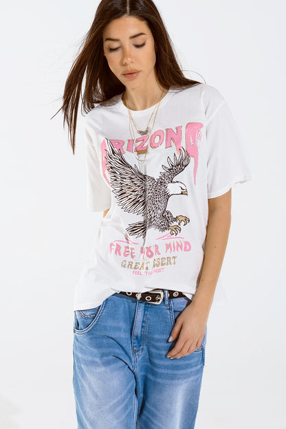 Arizona T-shirt with Eagle Digital Print in White