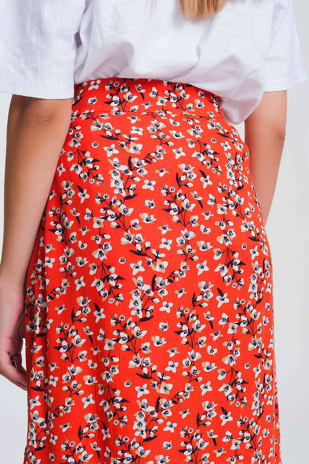 asymetric wrap printed red skirt