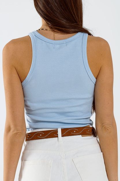 Basic Baby Blue Tank Top in Rib