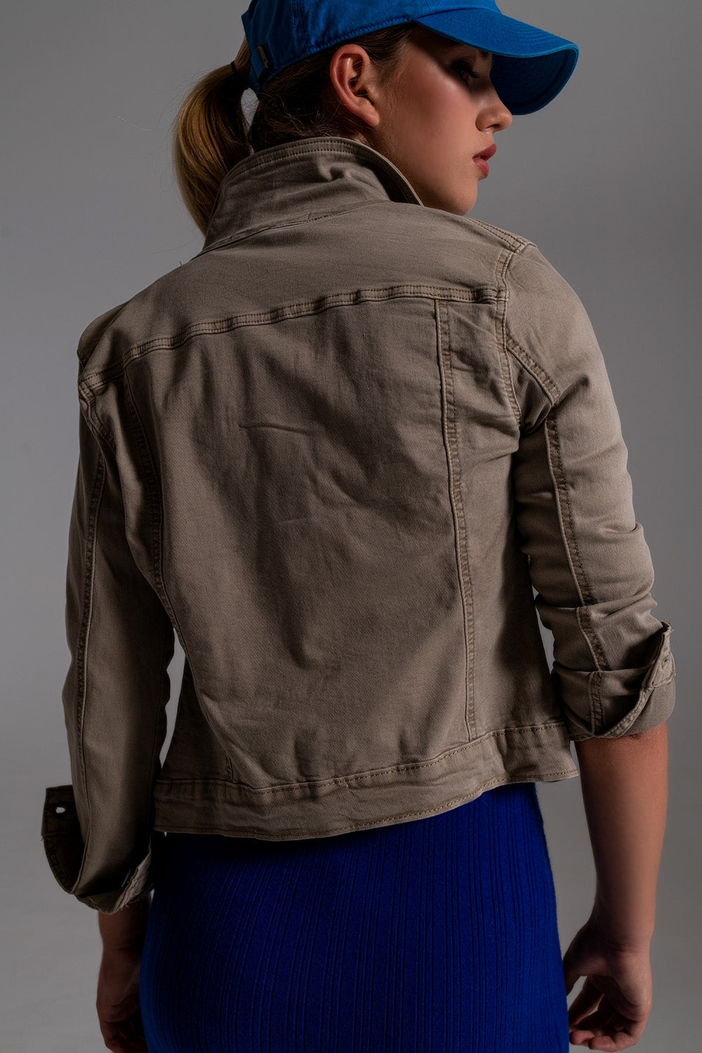 Basic Denim Jacket With Pockets in Beige