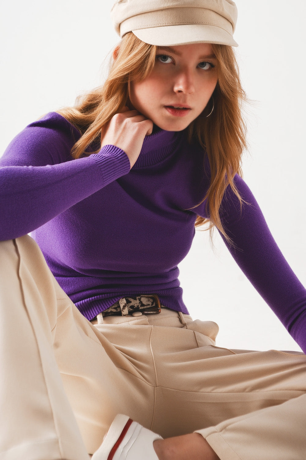 Basic Fine knit high neck jumper in purple