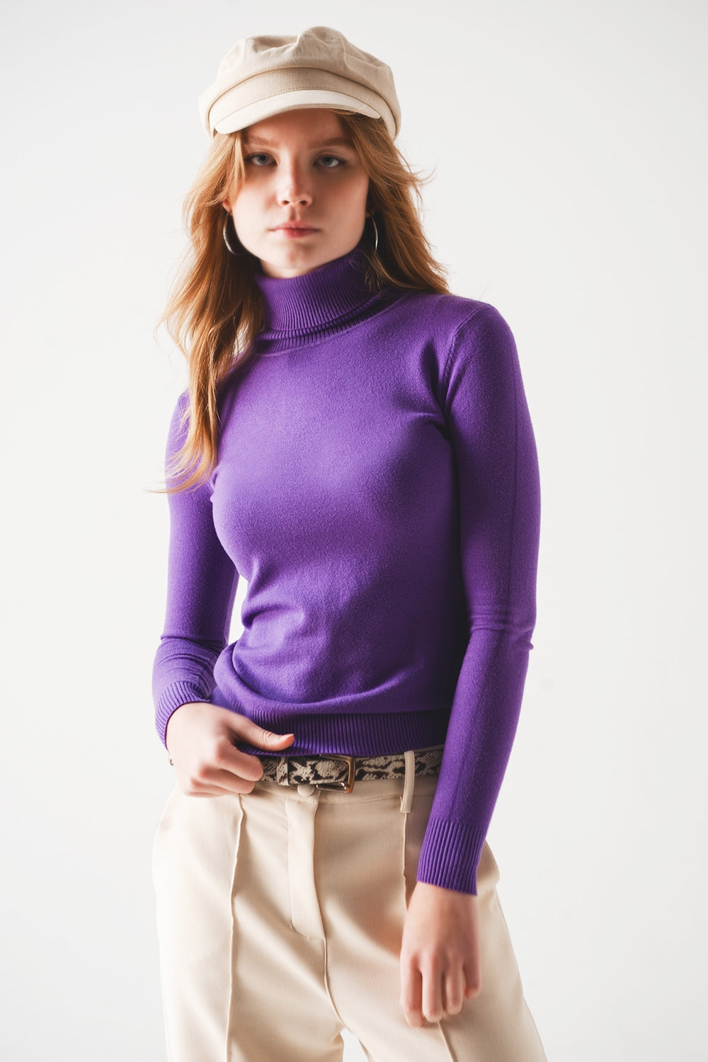 Basic Fine knit high neck jumper in purple