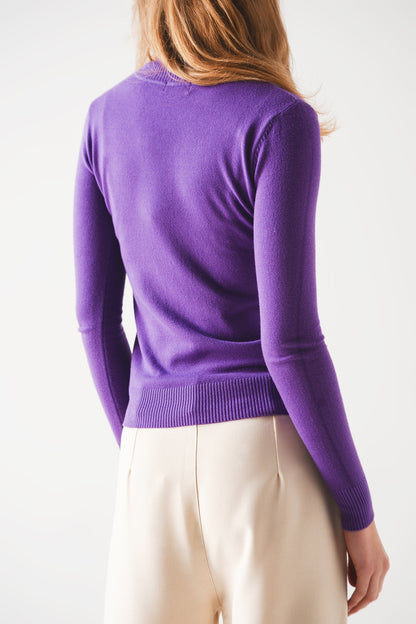 Basic Fine knit high neck jumper in purple