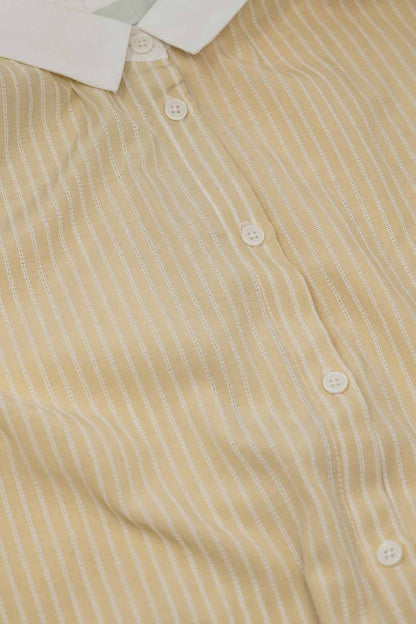 Beige shirt with short sleeves and vertical stripes