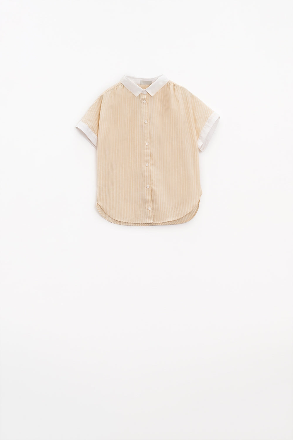 Beige shirt with short sleeves and vertical stripes