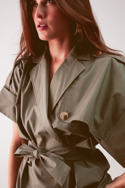 Belted jacket with drop shoulder in khaki