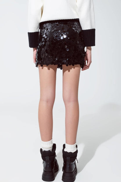 Big Sequin Mini Skirt in Black