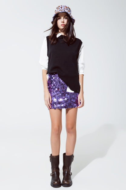 Big sequin mini skirt in purple