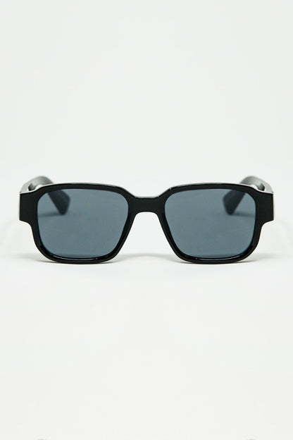 Q2 Black Chunky Square Sunglasses In Crystal Grey