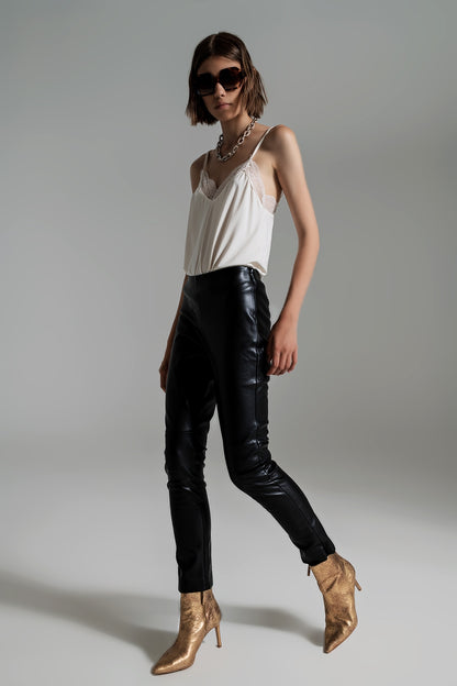 black faux leather effect skinny pants