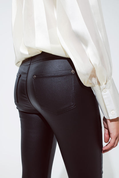 Black gloss Look Pants with Stretchband