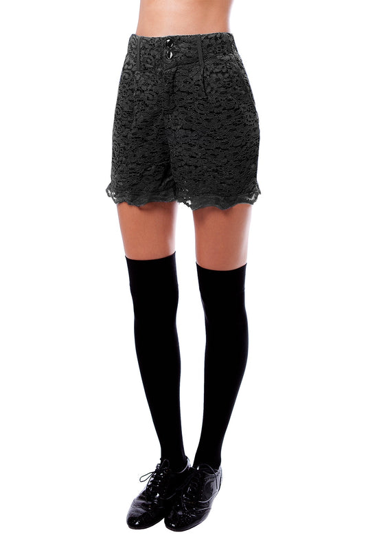 Q2 Black Hight Waist Lace Shorts