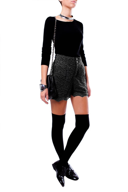 Black Hight Waist Lace Shorts