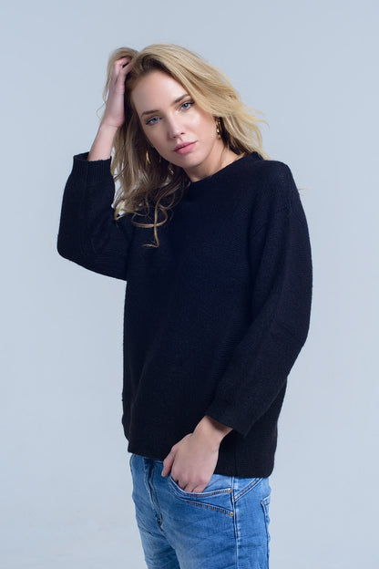 Black knitted crew neck sweater