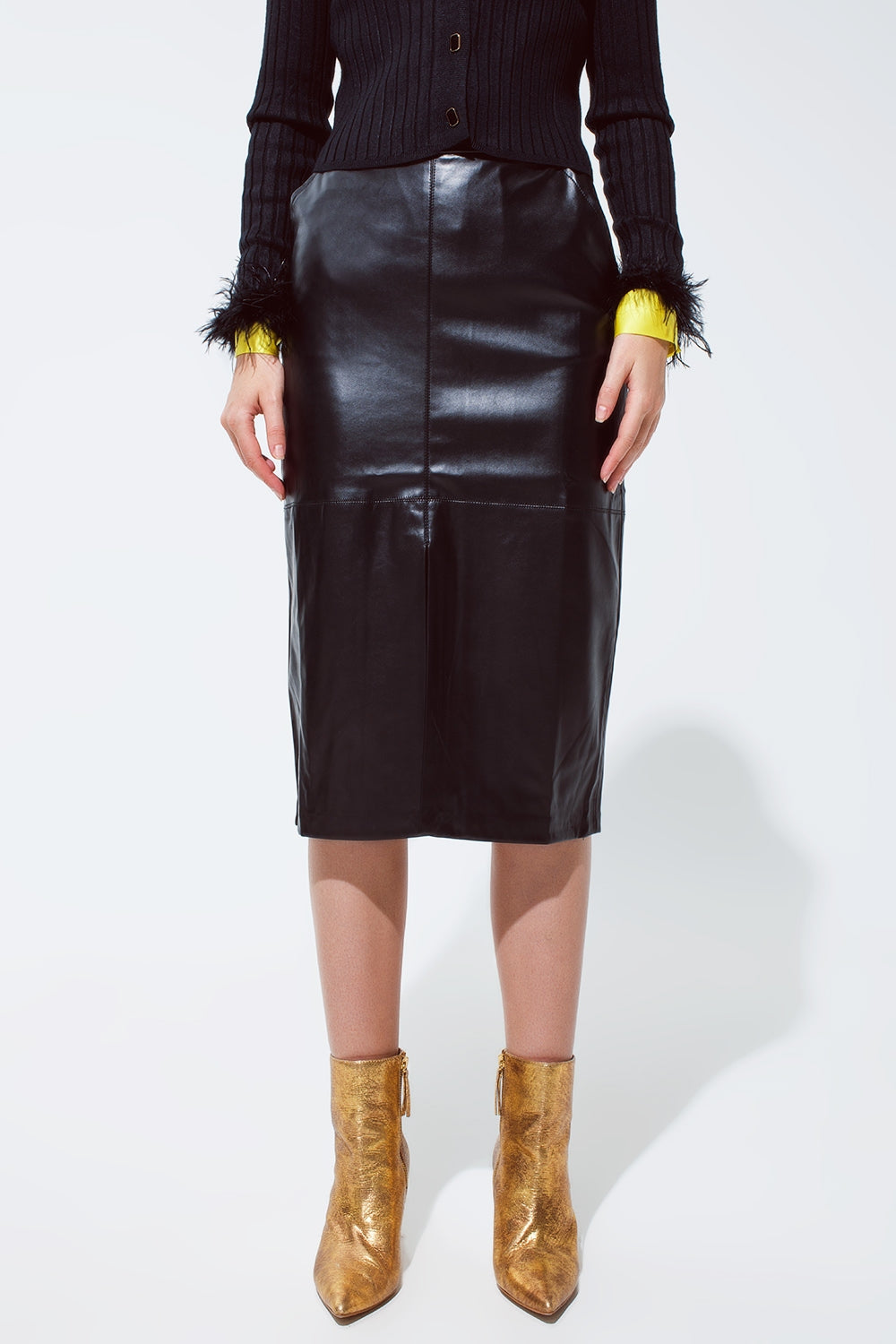 Black leatherette pencil cut skirt