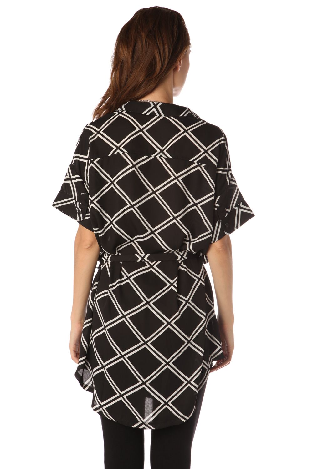 Black longline checked shirt