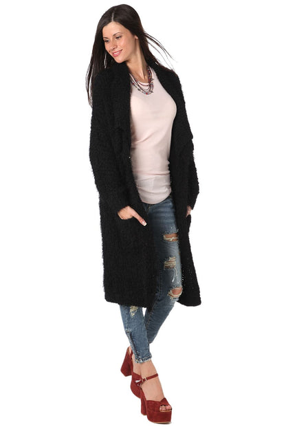 Black longline oversize cardigan in fluffy yarn