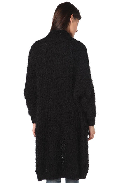 Black longline oversize cardigan in fluffy yarn