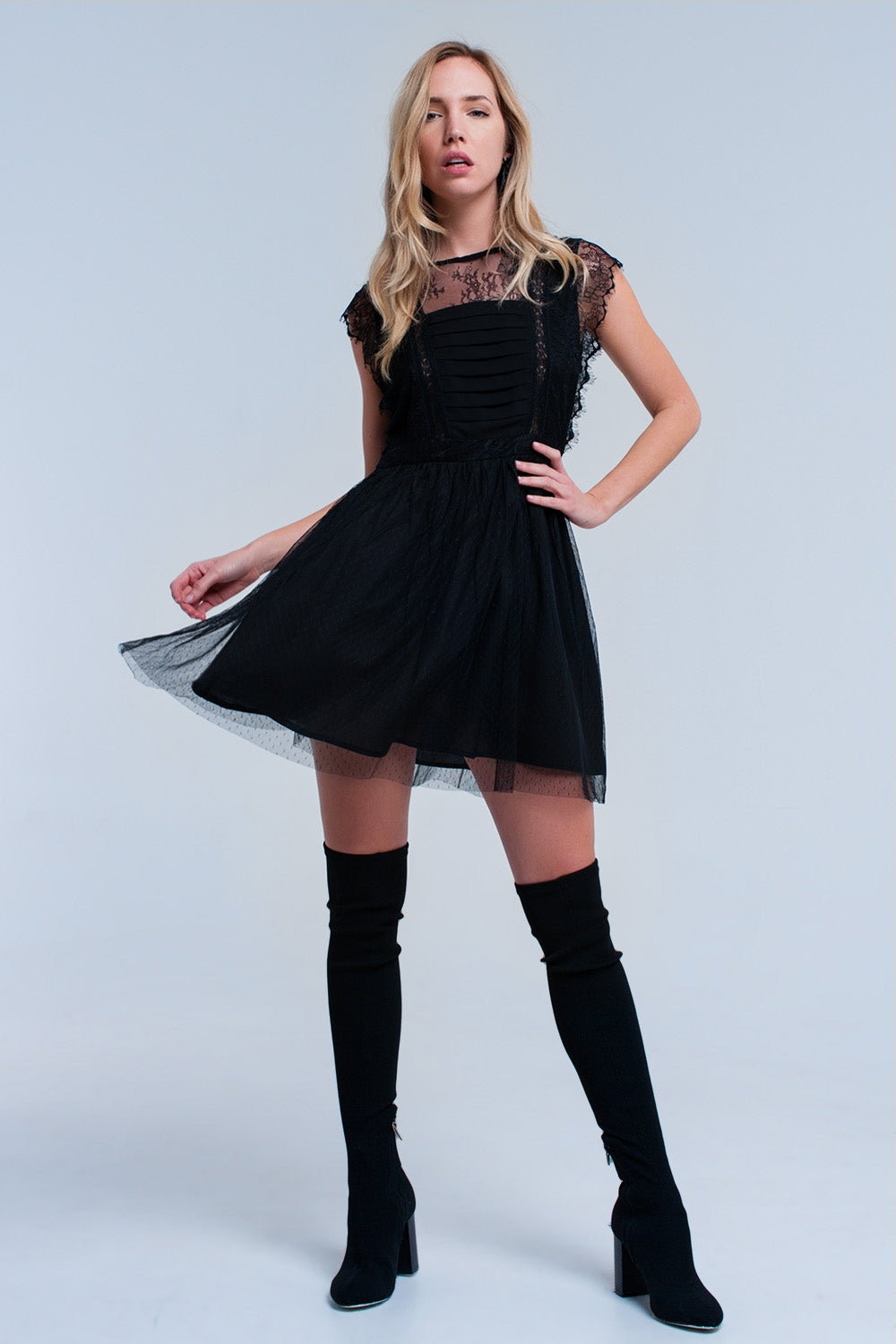 Black midi dress with lace