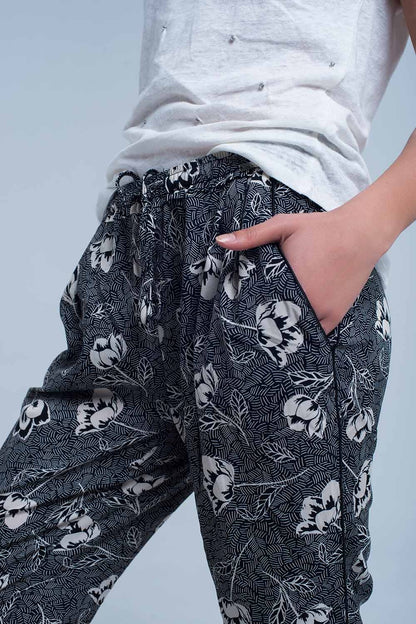 Q2 Black pants with floral print