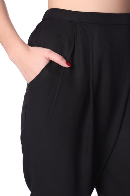 Black peg pants with wrap front