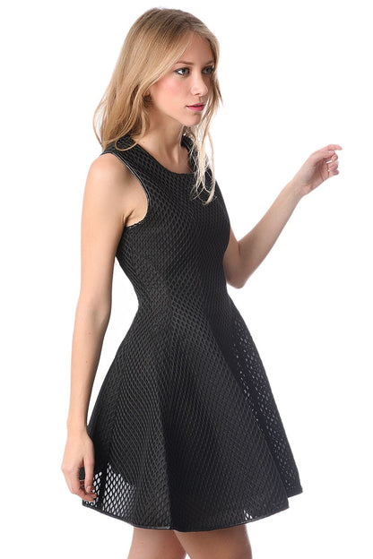 Q2 Black skater dress in cage mesh